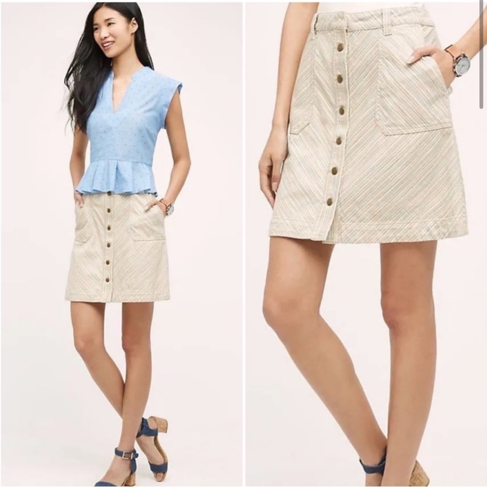 Anthropologie Pilcro Chino Striped A-Line Mini Skirt in Pastel Rainbow S…
